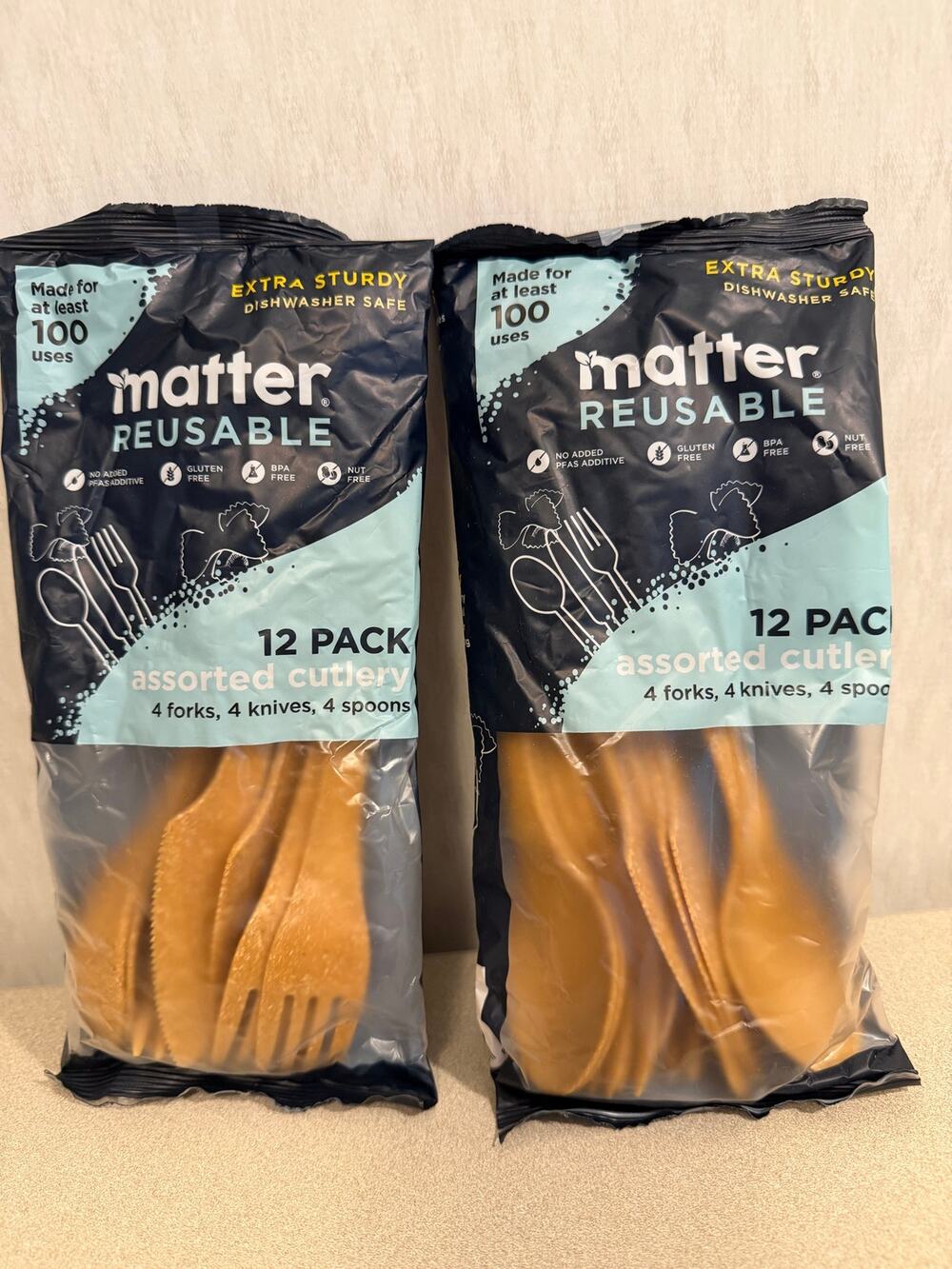 Matter Reusable Cutlery 24 Piece Lot 2 Packs Forks Knives Spoons Dishwasher Safe